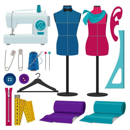 Illustrations for tailor shop. Sewing toolsのイラスト素材