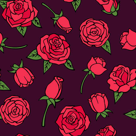 Vector seamless pattern with illustrations of red rosesのイラスト素材