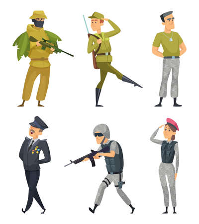 Military characters. Army soldiers male and femaleのイラスト素材