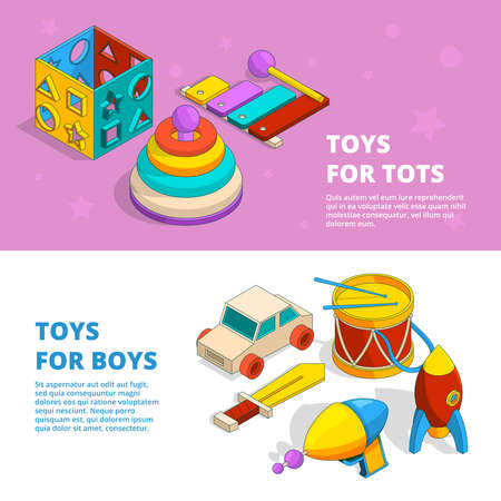 Horizontal banners with illustrations of children toysのイラスト素材