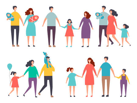 Male and female couples. Childrens and family couples characters isolate on whiteのイラスト素材