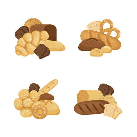 Vector cartoon bakery elements piles set isolated on white background illustrationのイラスト素材