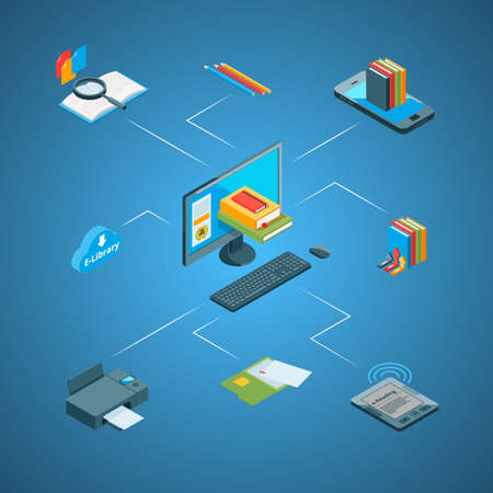 Vector isometric online education icons infographic concept illustrationのイラスト素材