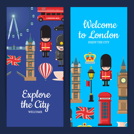 Vector cartoon London sights banners illustrationのイラスト素材