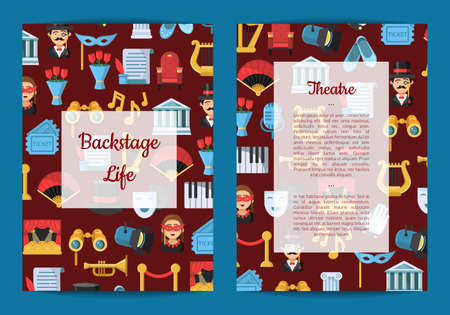 Vector flat theatre icons card or flyer template illustrationのイラスト素材