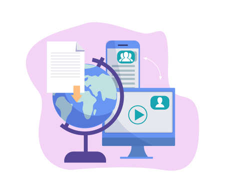 Worldwide information exchange. Data science, digitalization and personal accounts security. Learning facilities vector conceptのイラスト素材