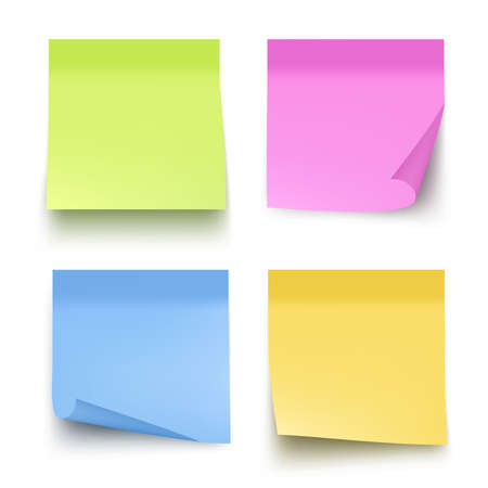 Sticky colored notes. Post note paper vector realistic pictures isolated. Illustration of memo...