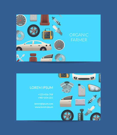 Vector car parts business card template illustration. Car service posterのイラスト素材