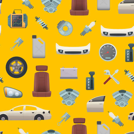 Vector car parts pattern or background illustration. Wallpaper with colored elements for carのイラスト素材