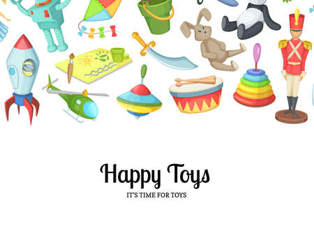 Vector cartoon children toys background with place for text illustration. Web banner for websiteのイラスト素材