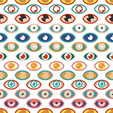 Abstract eye pattern. Color eyes, occult geometric seamless texture. Contemporary bright vision print, medical ophthalmology vector backgroundのイラスト素材