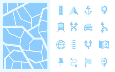 Navigation road. Direction signs arrows point marks for maps travellers symbols way pin geography street garish vector pictures set isolatedのイラスト素材
