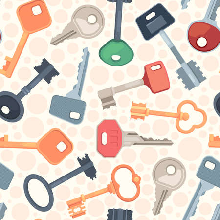 Keys pattern. Protection security symbols steel keys seamless background for textile design projects garish vector locks collectionのイラスト素材