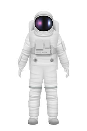 Astronaut realistic. Space travelers professional costume cosmos exploring universe in rocket decent vector astronaut charactersのイラスト素材