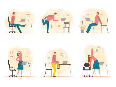 Office syndrome. Managers health problem with eyes neck and back worker stress headache recent vector charactersのイラスト素材