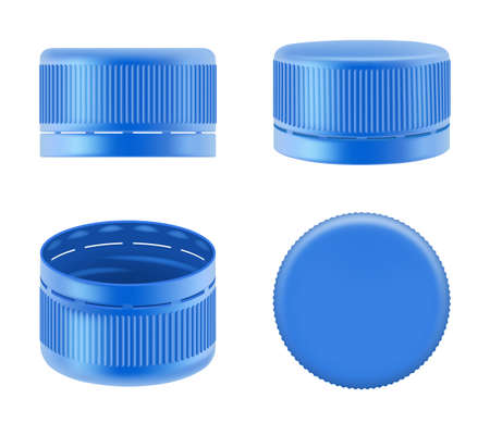 Bottle cap. Realistic polyethylene colorful plastic caps of containers for water or liquid food decent vector bottle cups collectionのイラスト素材