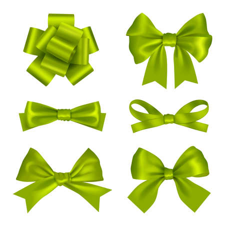Decorative bows. Gift decoration colored symbols christmas ribbons holliday silk bows decent vector collection setのイラスト素材