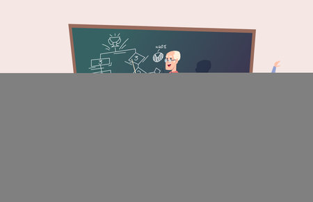 Students lecture. Training characters sitting on chairs talk in auditorium business training professor speaking exact vector back view people cartoon backgroundのイラスト素材