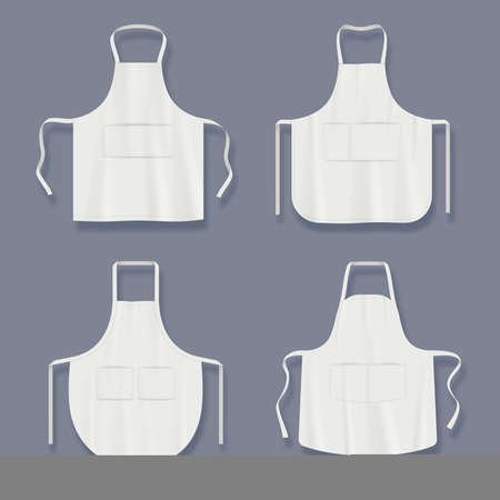 Aprons mockup. Realistic clothes for kitchen cook barman preparing food decent vector aprons collectionsのイラスト素材
