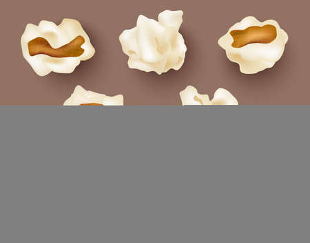 Realistic popcorn. Snack food for movies 3d fluffy corns decent vector templates collection isolatedのイラスト素材