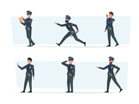 Police officers. Murders and police workers with professional stuff weapons in hands robbery garish vector flat charactersのイラスト素材