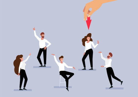 Recruitment concept. Employees, happy people find job. HR management, men women professional workers vector sceneのイラスト素材