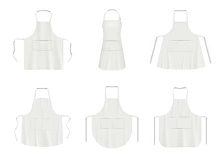 Kitchen apron. Black and white fabric clothes for professional cook chef realistic apron decent vector illustration pictures templatesのイラスト素材