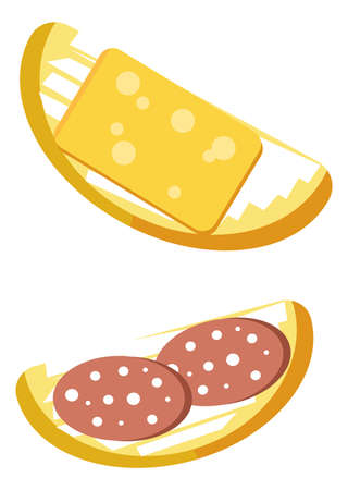 Sandwiches with cheese and salami. Fast food snackのイラスト素材
