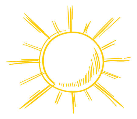 Sun icon in retro scribble style. Sunshine symbol. Climate signのイラスト素材