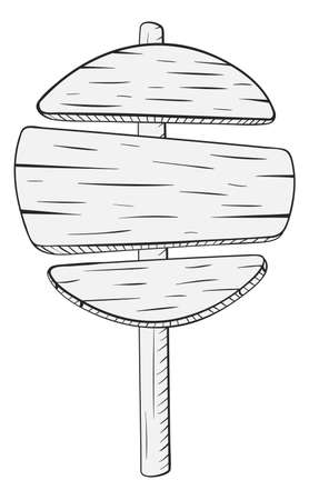 Round signpost in linear style. Blank wooden boards templateのイラスト素材