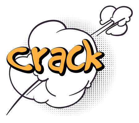 Crack sound effect. Funny sticker with comic speech cloudのイラスト素材
