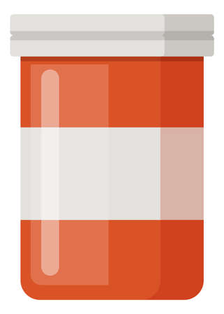 Plastic pill bottle. Medical jar with blank label. Cartoon iconのイラスト素材