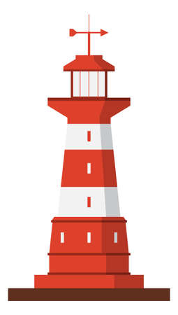 Lighthouse icon. Red stripe marine building. Sea shore signのイラスト素材