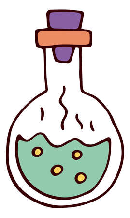Chemical flask with sparkling liquid. Cute cartoon potionのイラスト素材