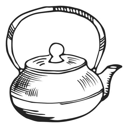 Teapot sketch. Old kettle. Boiling water utensilのイラスト素材