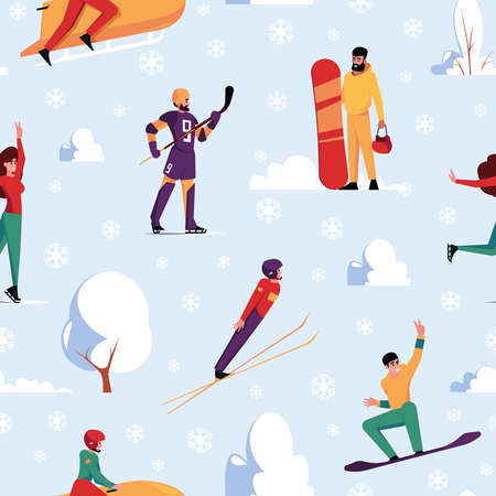 Winter sport pattern. Snowboarding skiing garish vector seamless backgroundのイラスト素材