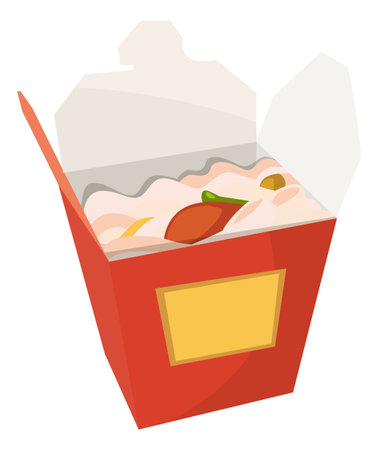 Asian fast food in red paper box. Cartoon iconのイラスト素材