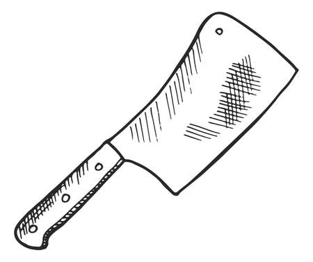 Cleaver skecth. Butcher knife for meat choppingのイラスト素材