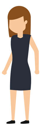 Standing woman in black dress. Flat human characterのイラスト素材