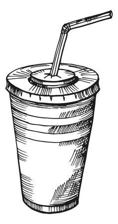 Fast food plastic cup with straw. Hot or cold drinkのイラスト素材