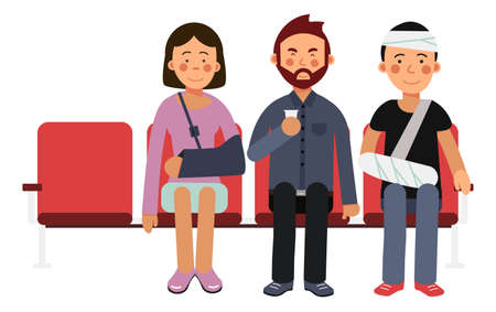 Patients sitting on red chair. People waiting for doctor appointmentのイラスト素材