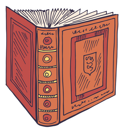 Hard cover vintage book in color sketch styleのイラスト素材