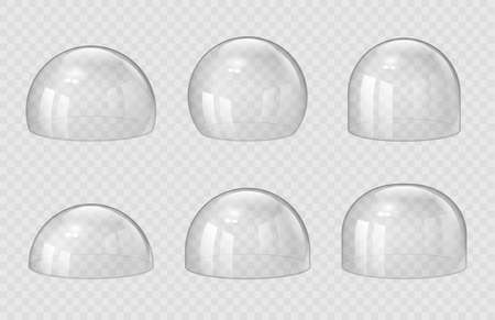 Transparent domes. Exhibition display transparent spherical cases decent vector 3d realistic souvenirsのイラスト素材