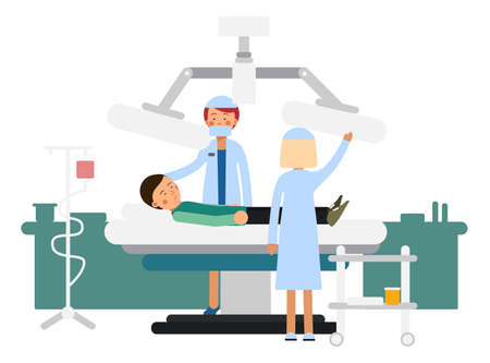 Doctors looking at patient lying at hospital bed. Medical procedureのイラスト素材
