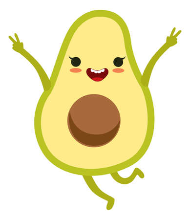 Happy face avocado. Joyful fruit character jumpingのイラスト素材