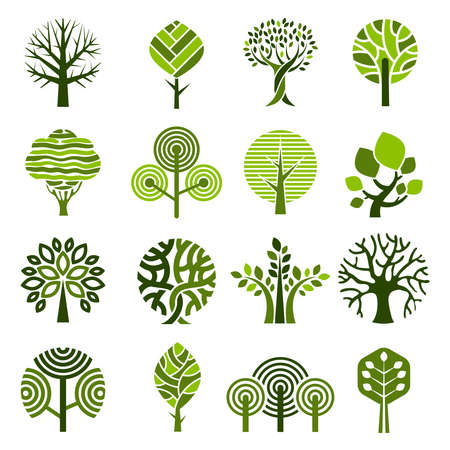 Tree badges. Abstract graphic nature eco pictures simple growth plants vector emblemのイラスト素材