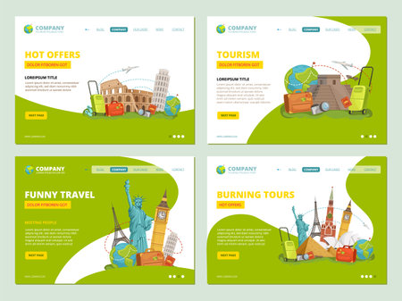 Travel landing pages. Historical landmarks points of interests for travellers website business template app layout vectorのイラスト素材