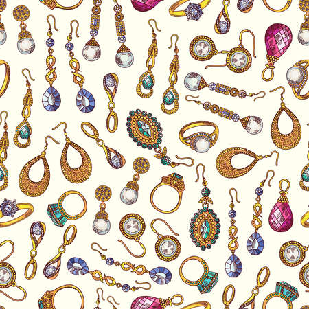 Jewelry seamless pattern. Vector earrings and rings backgroundのイラスト素材