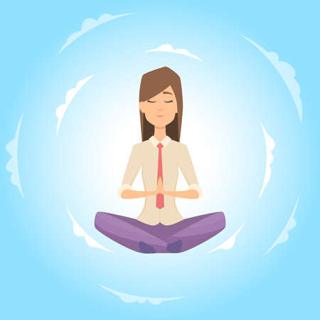 Businesswoman safe the balance with meditation. Relaxing vector conceptのイラスト素材