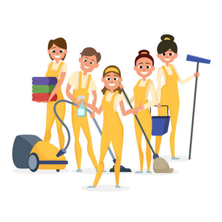 Best cleaning staff vector characters isolated on white backgroundのイラスト素材